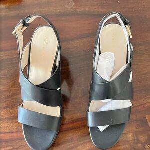 Cole Haan Black Leather Wedge Sandals • Size 9.5B • Never Worn